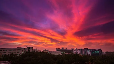 Time lapse of Sunset over office buildings in Bangalore city - Beautiful colors Stock Footage