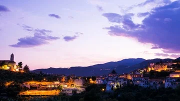 Time Lapse of Sunset Over Small Italian Town and Landscape Stock Footage 85862169