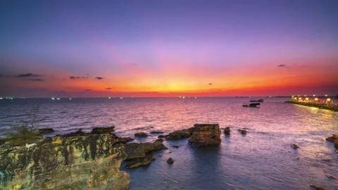 Time lapse sunset over the tropical bay seen from the top of the mountain, Stock Footage 156725645