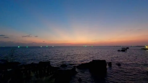 Time lapse sunset over tropical bay seen from top of mountain Stock Footage 158842224