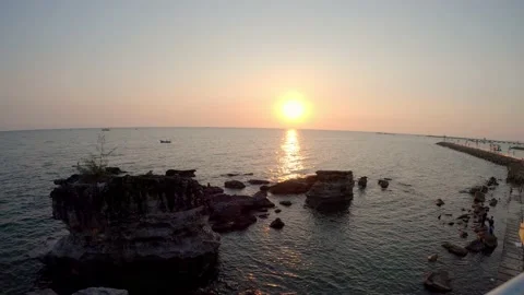Time lapse sunset over tropical bay seen from top of mountain Stock Footage 158842462