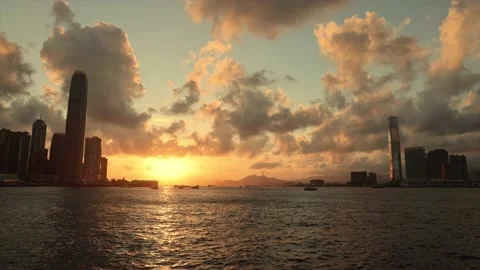 Time lapse of Sunset over Victoria Harbour, with magnificent night view of Ce Stock Footage 156643571