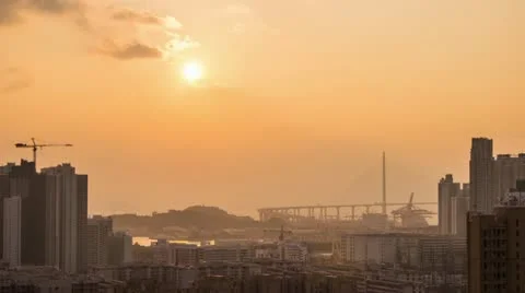 Time Lapse of Sunset over West Kowloon Stock Footage 20465587