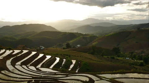 Time Lapse of Sunset in Pa Bong Pang Village Stock-Footage 134952017