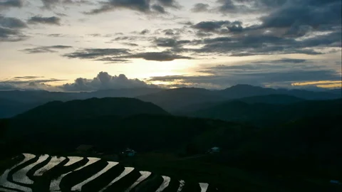 Time Lapse of Sunset in Pa Bong Pang Village Stock-Footage 134952565