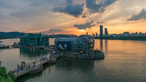 Time Lapse Sunset at Seoul Floating Island at Han river  in Seoul South Korea Stock Footage 118155526