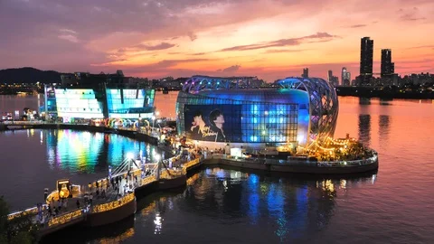 Time Lapse Sunset at Seoul Floating Island at Han river  in Seoul South Korea Stock Footage 118155744
