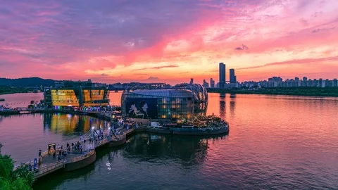Time Lapse Sunset at Seoul Floating Island at Han river  in Seoul South Korea Stock Footage 118157683