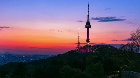 Time Lapse Sunset of Seoul Tower Seoul City South Korea Stock-Footage 134793705