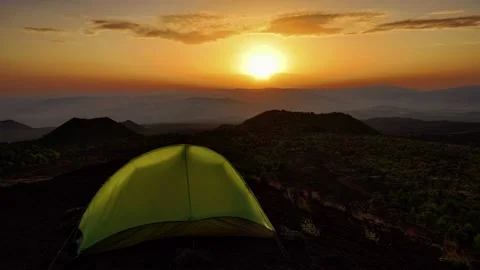 Time Lapse Sunset Sicily Landscape Tent Pitched Wild Camp Outdoor Nature Vídeos de archivo 154668269