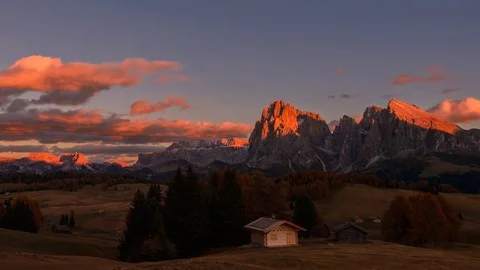 Time lapse sunset at Siusi alps Stock Footage 83467690