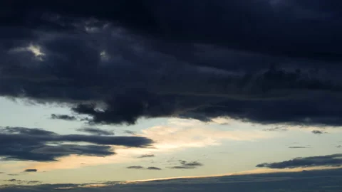 Time lapse. Sunset sky with dark blue and orange clouds and a bright setting sun Stock-Footage 139592733