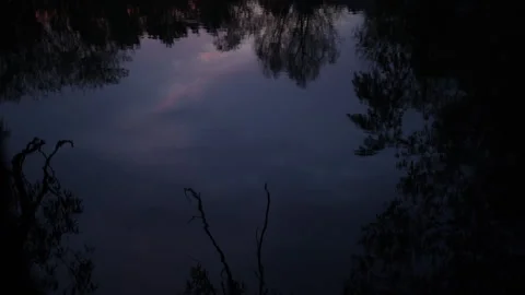 Time lapse of sunset sky reflections in water in a city park Stock Footage 335516328