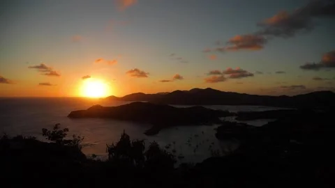 Time lapse of sunset, sun going down after mountain, clouds pass by, dark sky. Stock-Footage 202117745
