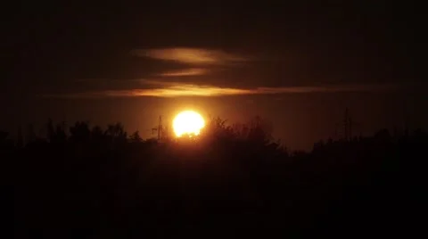 Time Lapse Sunset, Sunrise Behind Forest Electricity Pole HD Orange Video stock 67514671