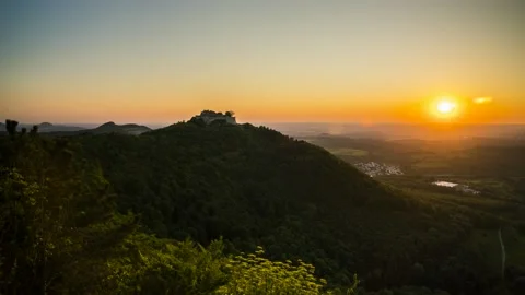 Time Lapse Sunset Swabian Alb Hohenneuffen Ruins Schwäbische Alb 8K Stock Footage 176846151