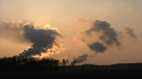 Time-lapse of sunset through smoke from chemical plant 3 Stock Footage 357803