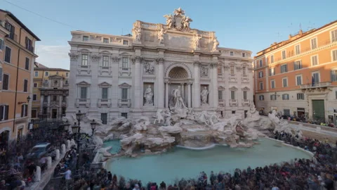 Time lapse, sunset time, Trevi Fountain in Rome, Italy Stock Footage 99375017