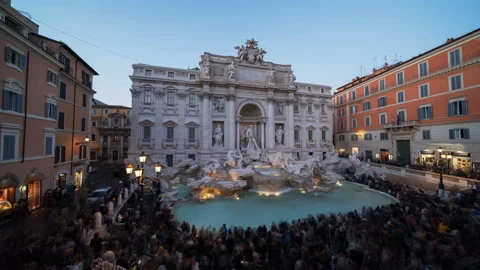 Time lapse, sunset time, Trevi Fountain in Rome, Italy Stock Footage 100269641