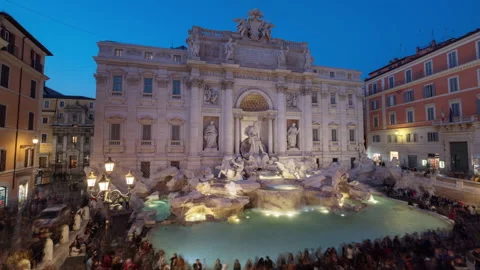 Time lapse, sunset time, Trevi Fountain in Rome, Italy Stock Footage 220190758