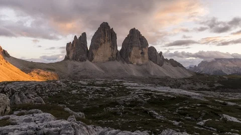 Time Lapse - Sunset at the Tre Cime di Lavaretto (Drei Zinnen) in Italy Stock Footage 99358800