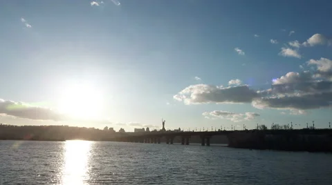 Time Lapse of Sunset under the Right Bank of Kiev and Road Bridge - Paton Bridge Video stock 47777541