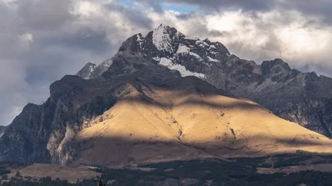 Time lapse of sunset view of Andes mountain peaks covered with snow at sunset. Stock Footage 251481837