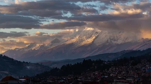 Time lapse of sunset view of Andes mountain peaks covered with snow at sunset. Stock Footage 251482079