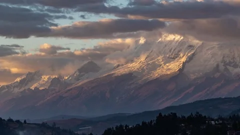 Time lapse of sunset view of Andes mountain peaks covered with snow at sunset. Stock Footage 251482368