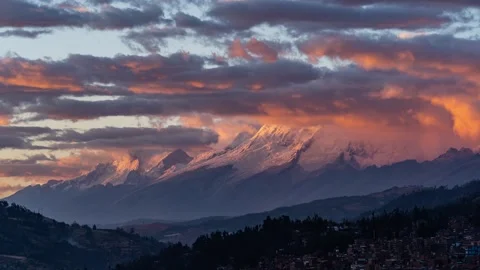 Time lapse of sunset view of Andes mountain peaks covered with snow at sunset. Stock Footage 251482497