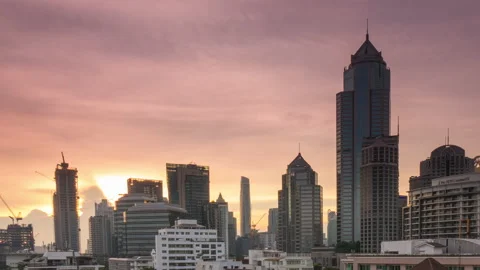 Time lapse sunset view of Bangkok cityscape in Thailand Stock Footage 141894591