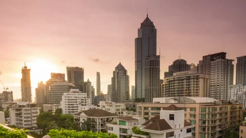 Time lapse sunset view of Bangkok cityscape in Thailand Stock Footage 141894748