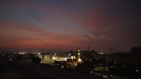 Time lapse at sunset, view of the city and the mosque. dubai suburb Stock Footage 220726317