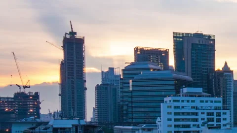 Time lapse sunset view of Construction in Bangkok, Thailand Stock Footage 141894485