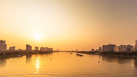 Time Lapse Sunset View of Dongjiang River in Dongguan City 库存影片 88129422