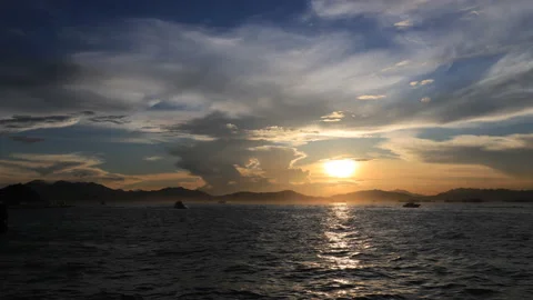 Time lapse of sunset view near Kennedy Town, Victoria Harbour, Hong Kong. boa Stock Footage 155540433