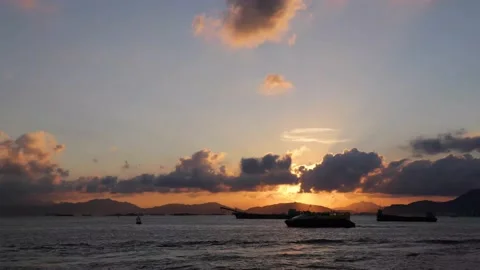 Time lapse of Sunset view of west Tolo Harbour, Hong Kong, with boats travell Stock Footage 154240484