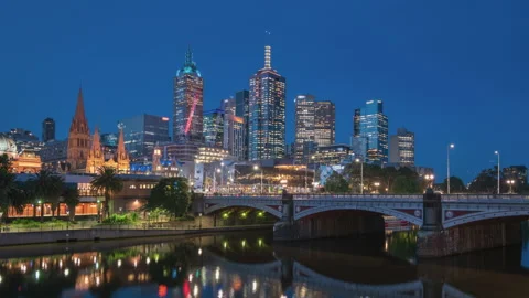 Time lapse of sunset, Yarra River, Melbourne, Victoria, Australia Stock Footage 159673564