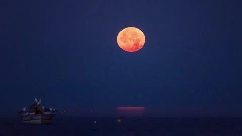 Time lapse of super moon sunset above a sea Stock Footage 288882946