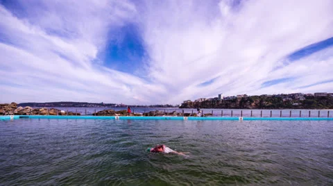 Time lapse of Swimmer in blue Ocean Pool Profile  173GYCC PAL Stock Footage 26588371