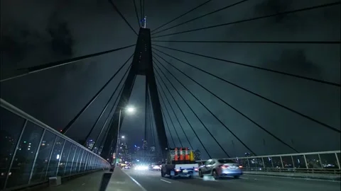Time lapse Sydney night traffic on Anzac bridge 4K Video stock 267521038