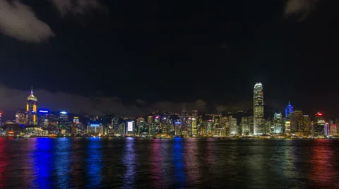 Time lapse of Symphony of Lights show in Central Hong Kong from Tsim Sha Tsui Stock Footage 39750806