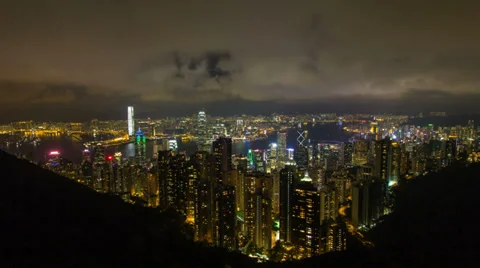 Time lapse of Symphony of Lights show at Central Hong Kong from Victoria Peak Video stock 39778290
