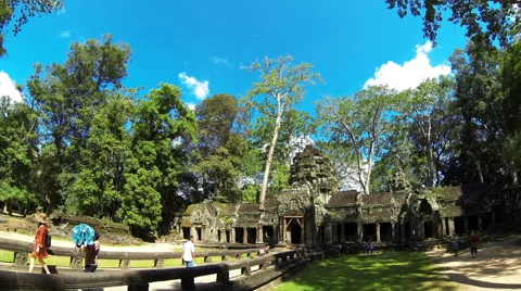 Time Lapse of Ta Prohm temple with tourists. Siem Reap Stock Footage 43867176