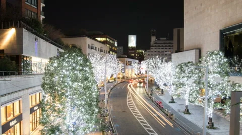 Time lapse taken looking down at a street in Roppongi with holiday lights Stock Footage 46194805