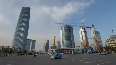 Time Lapse   Tall building under construction  Tianjin China Stock Footage 140481351