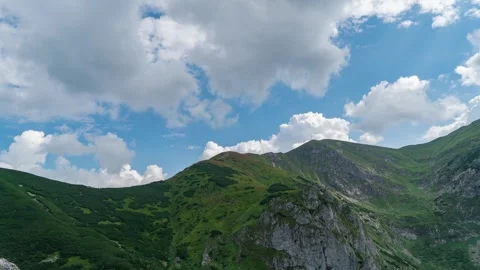 Time Lapse of Tatra Mountains Skyline with Partly Cloudy Sky on a Summer Day Stock Footage 280441388