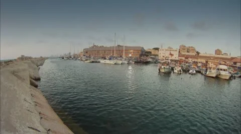 Time lapse Tel Aviv Jaffa harbour wide Stock Footage 11312691