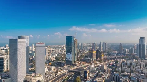 Time Lapse Of  Tel Aviv Skyline At Day - Tilt Down 库存影片 75281997