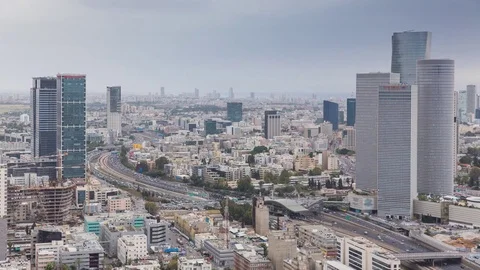 Time Lapse of Tel Aviv Skyline - From Day To Night Stock Footage 75670894